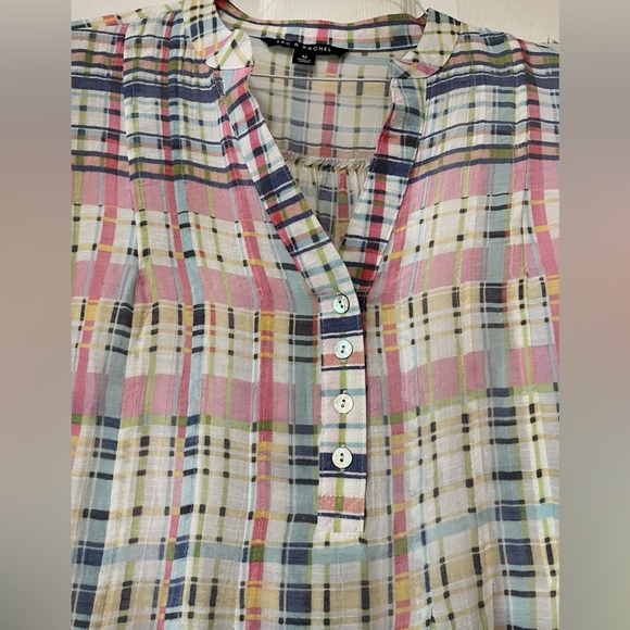 Zac & Rachel Multicolor Plaid ,Women Tunic Roll Tab Sleeve 1/2 Button Front Sz M - Picture 4 of 11